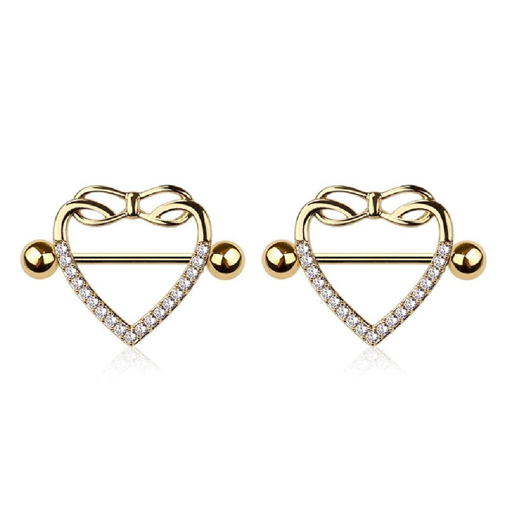 Surgical Steel & Titanium Nipple Shield Ring 14G Infinity Heart - Pair - photo 7