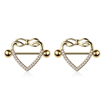 Surgical Steel & Titanium Nipple Shield Ring 14G Infinity Heart - Pair - photo 7