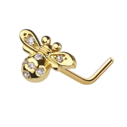 Surgical Steel L Shaped Nose Stud 20G 6mm with CZ Bumble Bee - photo 4