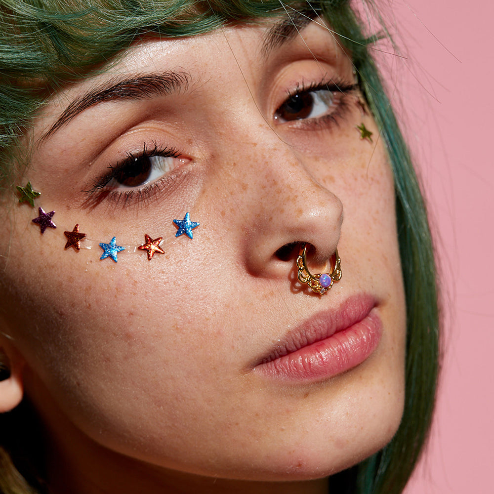 PVD Gold Surgical Steel 16 Gauge Lace Opal Septum Clicker Hoop - 10mm - photo 2