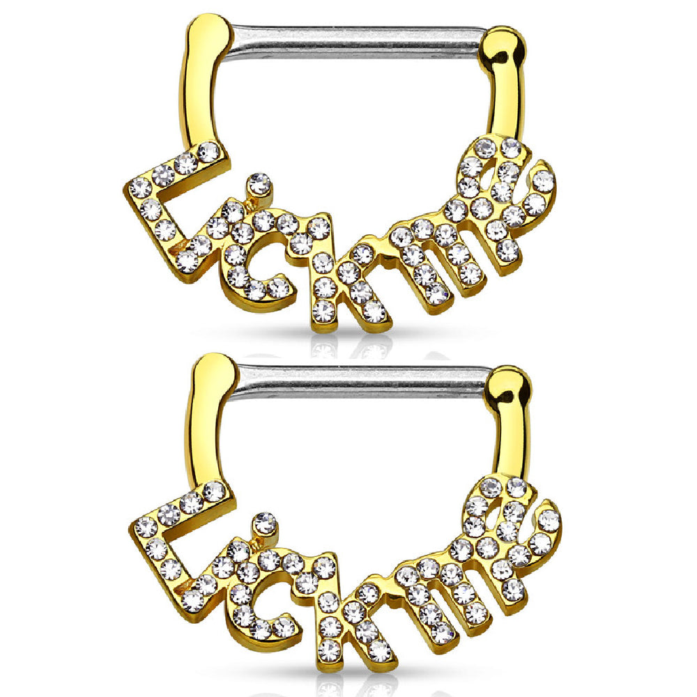 Surgical Steel 14 Gauge Paved CZ Lick Me Nipple Shield 12mm - Pair