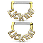 Surgical Steel 14 Gauge Paved CZ Lick Me Nipple Shield 12mm - Pair