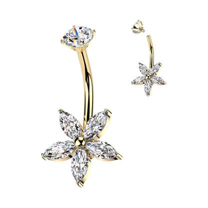 Surgical Steel Belly Ring 14G 10mm with Marquise CZ Flower - photo 4