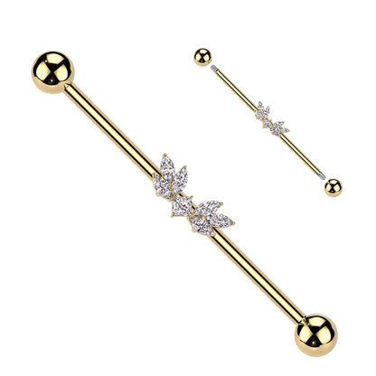 Surgical Steel 14 Gauge Industrial Barbell with CZ Marquise Wings