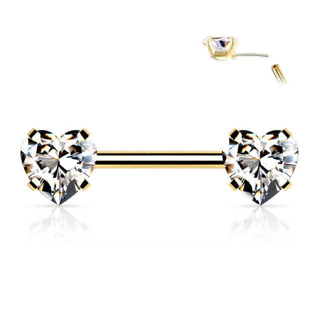 Surgical Steel Threadless Nipple Barbell 14G 12mm with Heart CZ - Pair - photo 9