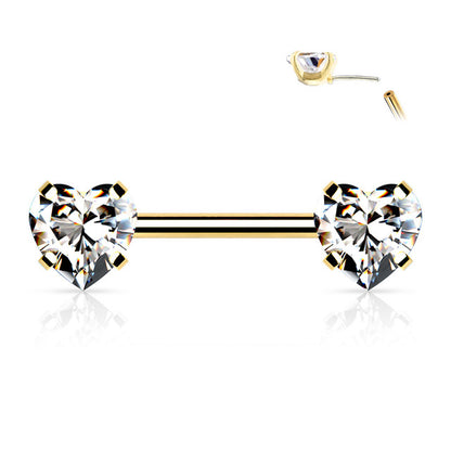 Surgical Steel Threadless Nipple Barbell 14G 12mm with Heart CZ - Pair - photo 9