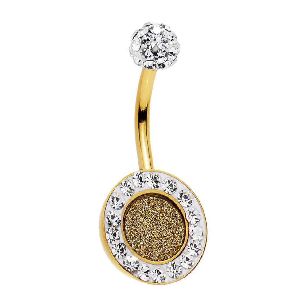 Surgical Steel 14 Gauge Belly Ring with Gold Paved Glitter Center