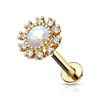 Surgical Steel 16 Gauge Labret Stud with Paved CZ Flower Opal - photo 2