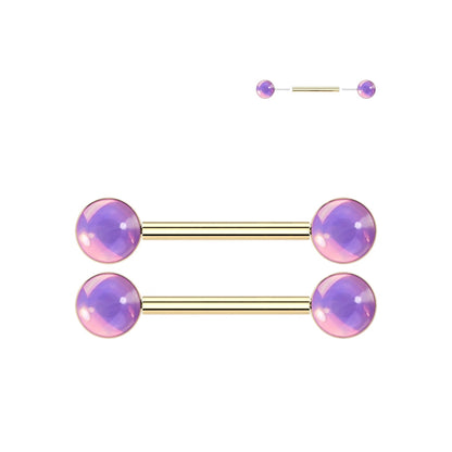 Surgical Steel Push-In Nipple Barbell 14G 14mm Iridescent Ball - Pair - photo 6