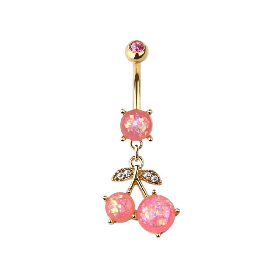 Surgical Steel 14 Gauge Dangle Belly Ring with Cherry Opal - photo 3