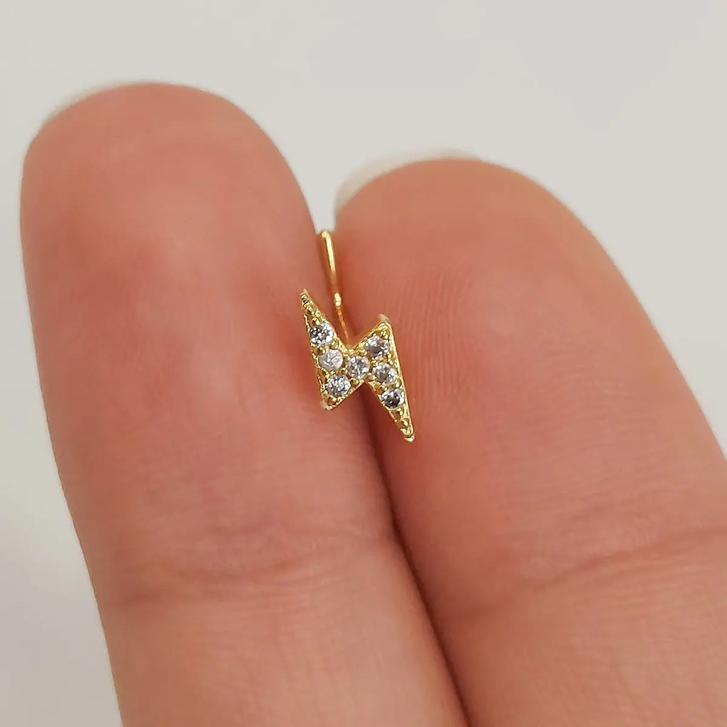 Gold Plated Surgical Steel 20G Lightning Bolt L Shaped Nose Stud