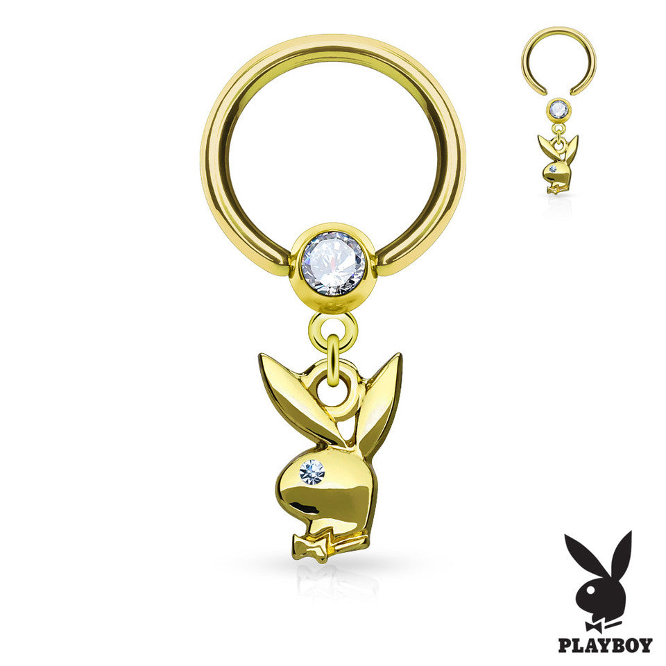 Surgical Steel 16 Gauge Captive Bead Ring with Playboy Dangle CZ - photo 4