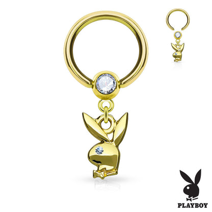 Surgical Steel 16 Gauge Captive Bead Ring with Playboy Dangle CZ - photo 4