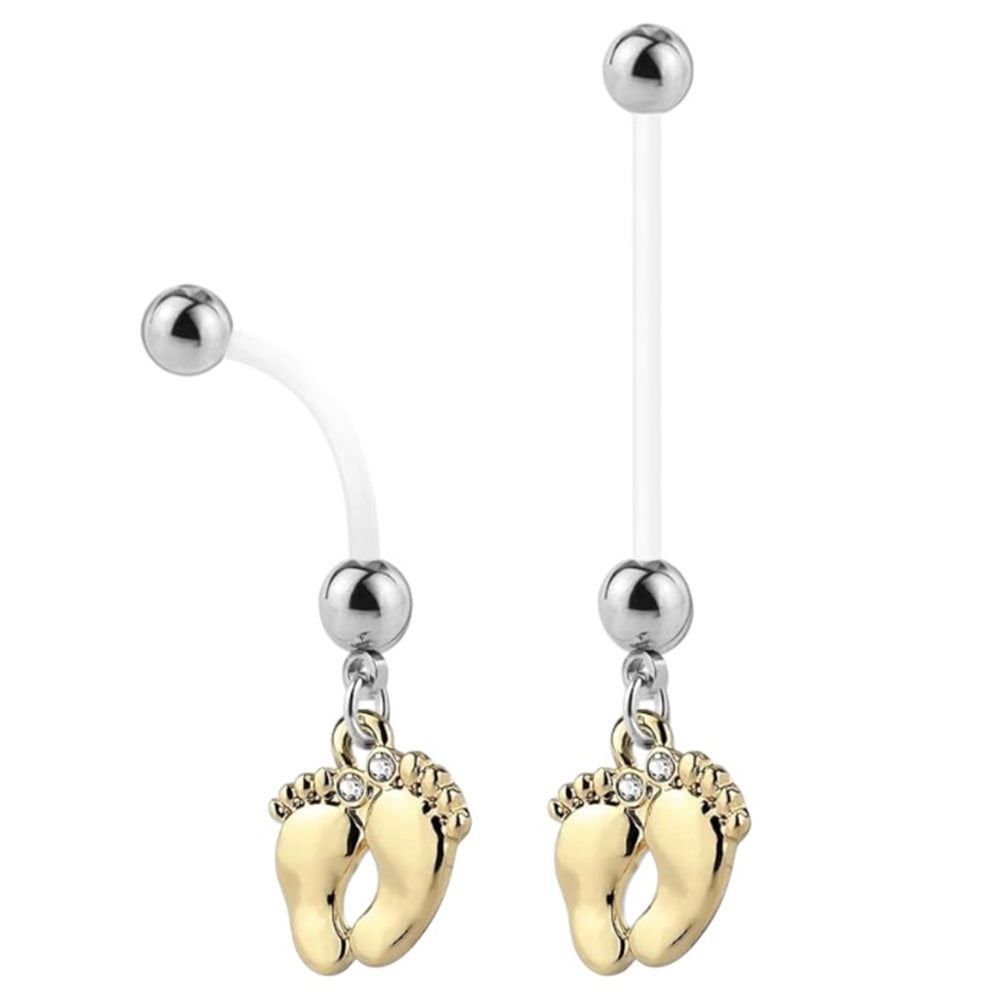 Acrylic 14 Gauge Pregnancy Belly Ring with CZ Baby Feet - photo 3