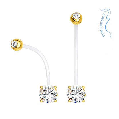 Bioflex 14 Gauge Belly Button Pregnancy Ring with Gold Double CZ