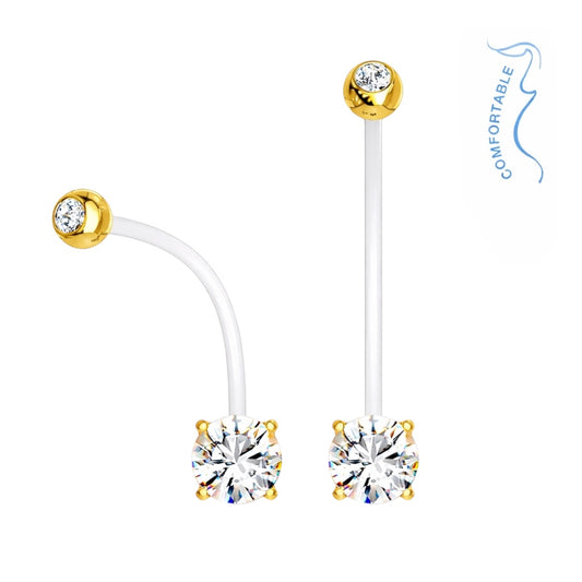 Bioflex 14 Gauge Belly Button Pregnancy Ring with Gold Double CZ