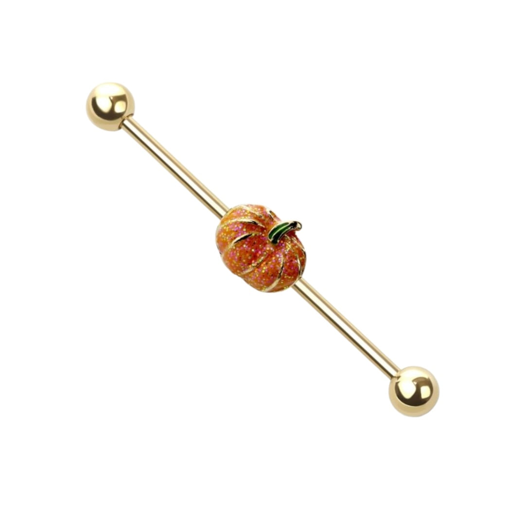 Surgical Steel 14 Gauge Pumpkin Industrial Barbell 38mm