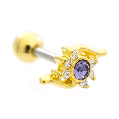 Surgical Steel 16 Gauge Cartilage Barbell with Flame Round CZ - photo 5