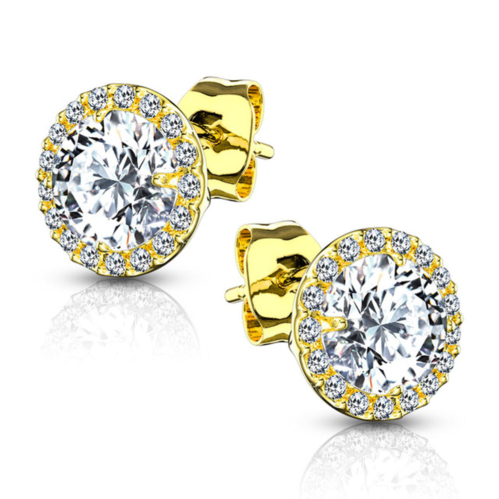 .925 Sterling Silver 20 Gauge Round Halo CZ Stud Earrings - Pair - photo 3