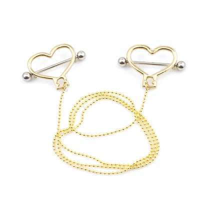Surgical Steel 14 Gauge Nipple Barbells with Heart Dangle Chain - Pair - photo 4
