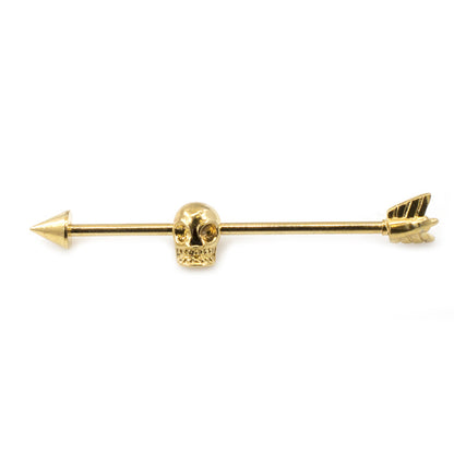 Surgical Steel 14 Gauge Industrial Barbell with Skull Arrow PVD - photo 4