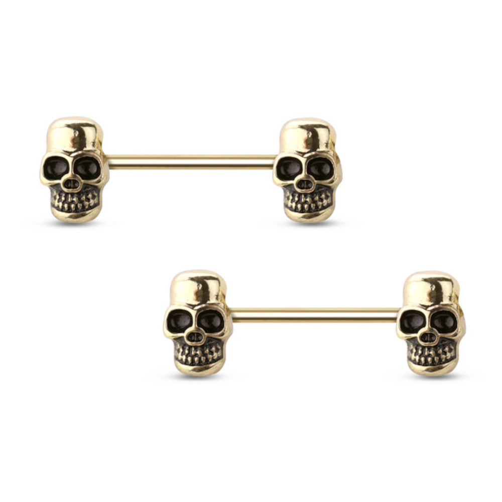 Surgical Steel Nipple Barbells 14G 16mm with Skull - 3 Colors - Pair - photo 4