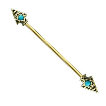 Surgical Steel 14 Gauge Industrial Barbell with Tribal Spear CZ - photo 2
