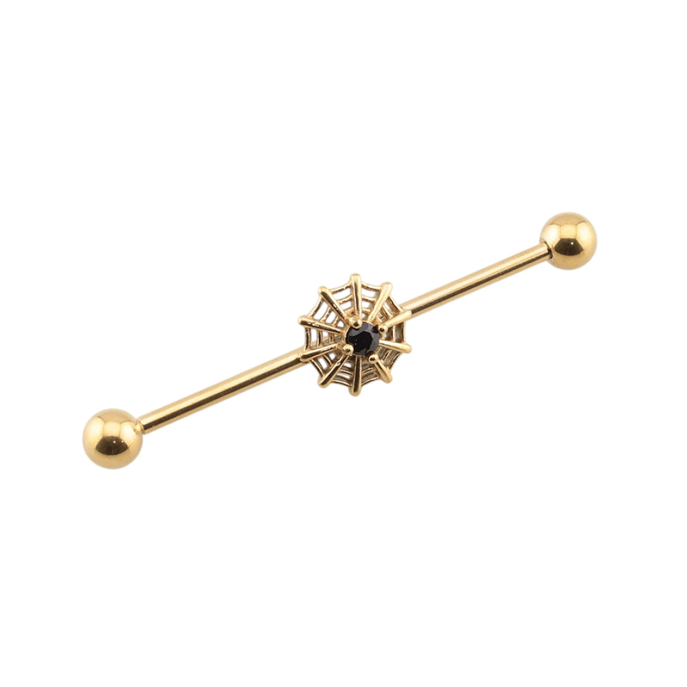 Surgical Steel 14 Gauge Industrial Barbell with Halloween Spider Web