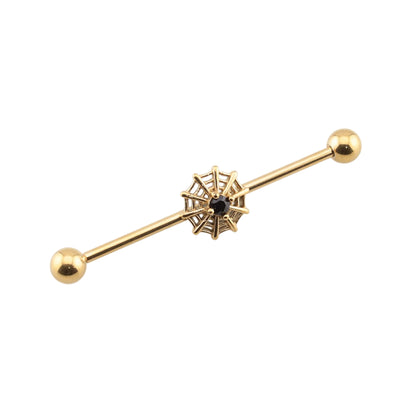 Surgical Steel 14 Gauge Industrial Barbell with Halloween Spider Web