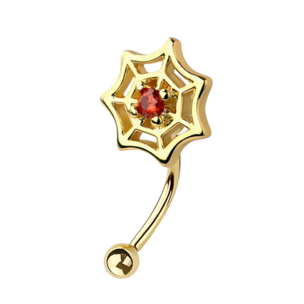 Surgical Steel 16 Gauge Curved Eyebrow Barbell with Red CZ Spider Web - photo 5
