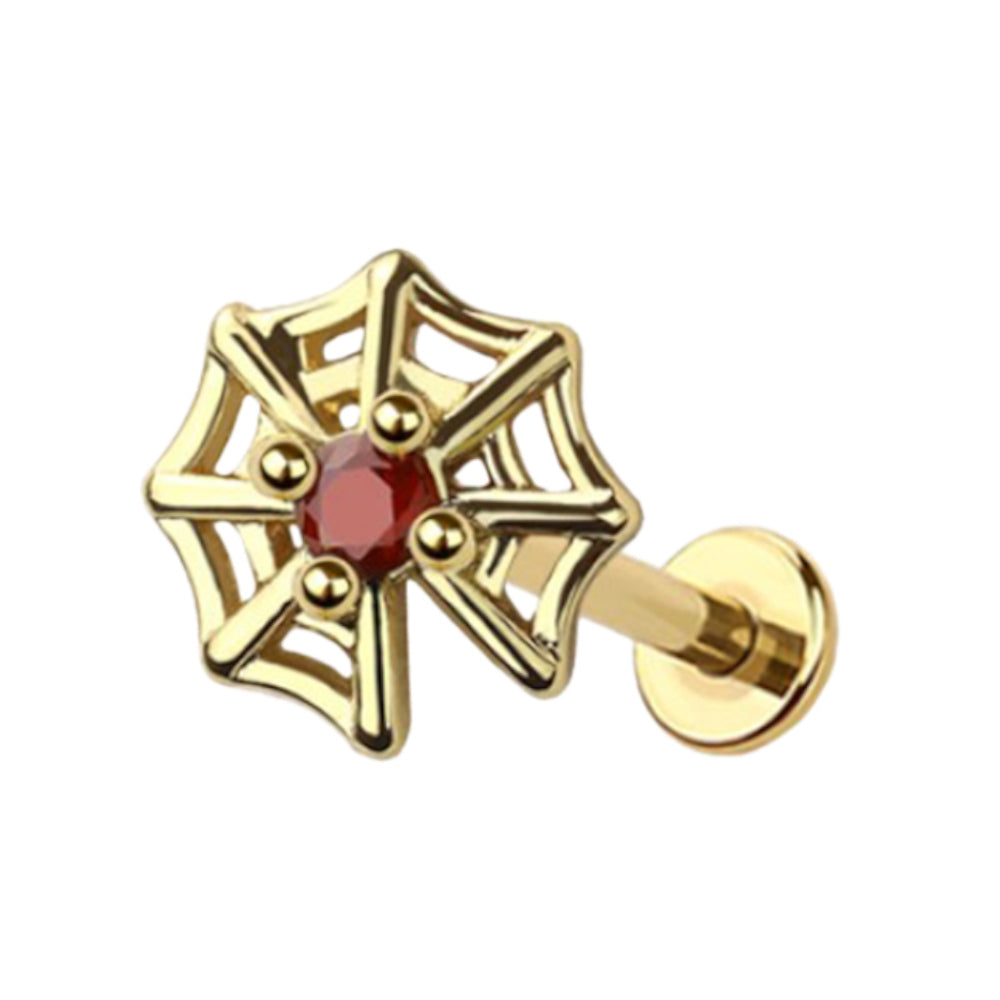 Surgical Steel Flat Back Labret Stud 18G 8mm with Red CZ Spider Web - photo 5
