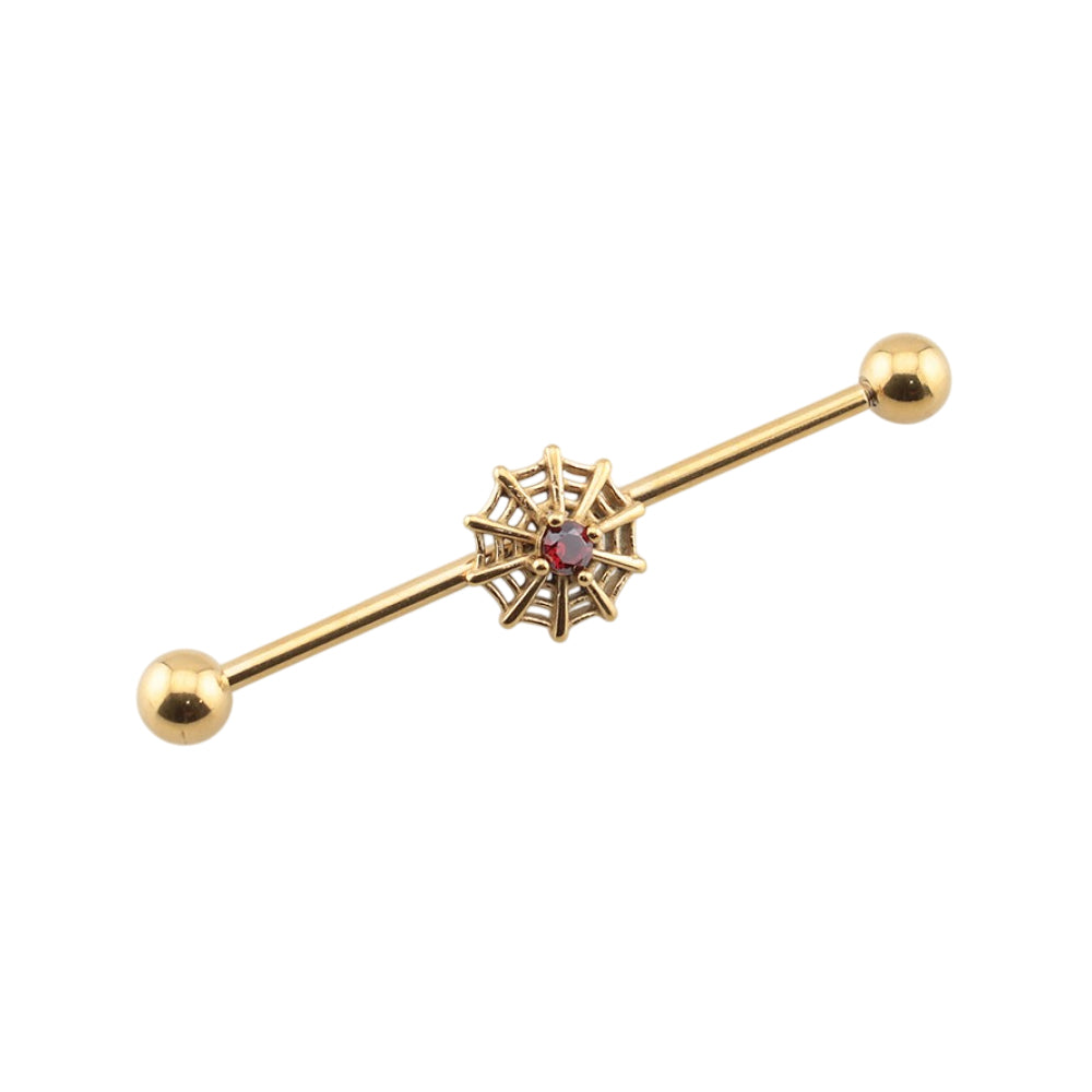 Surgical Steel 14 Gauge Industrial Barbell with Halloween Spider Web