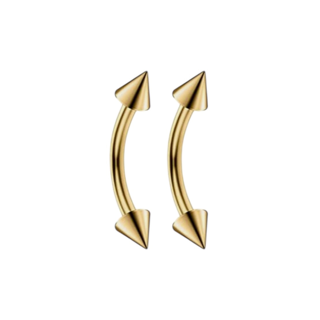 Surgical Steel Gold PVD Curved Barbell 16G 8mm & 10mm Spikes - Pair
