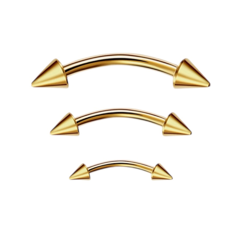 Surgical Steel 16 Gauge Curved Barbell with Gold PVD Spike - Pair