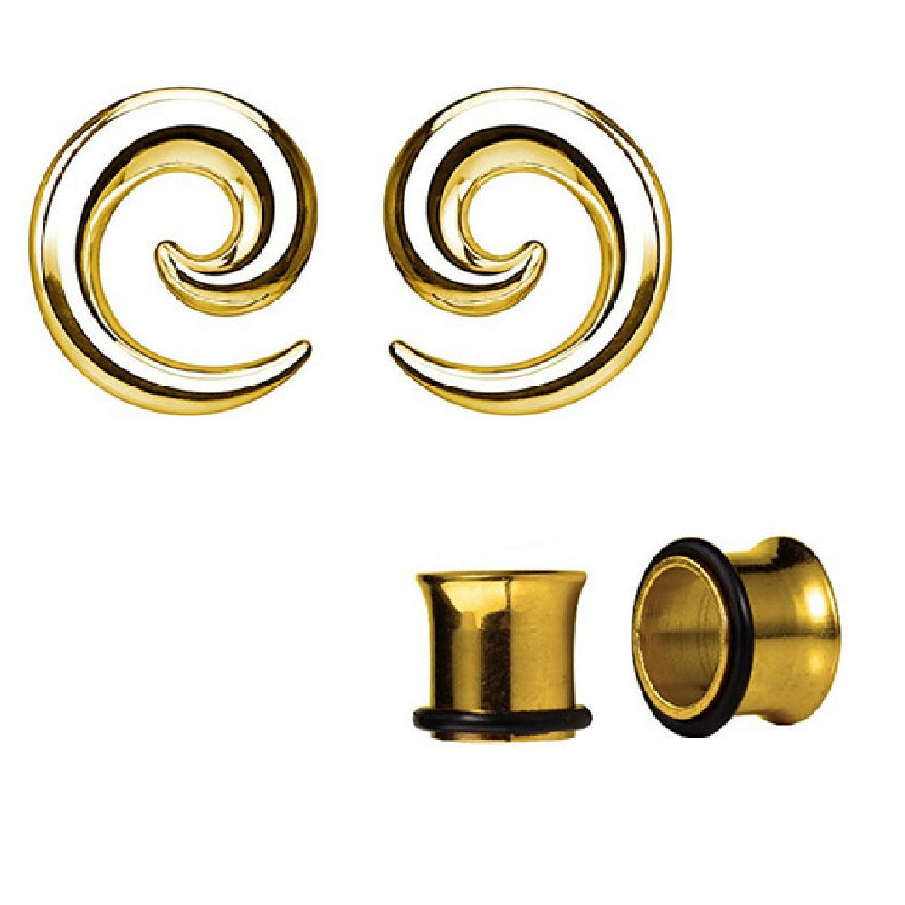 Surgical Steel 12 to 0 Gauge Spiral Taper Ear Tunnels - 2 Pairs