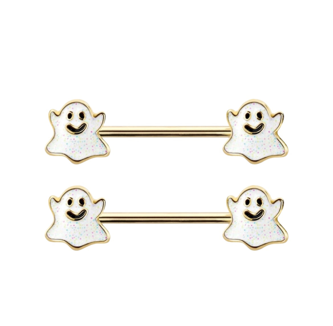 Surgical Steel Nipple Barbell 14G 14mm with Spooky Ghost Ends - Pair - photo 5