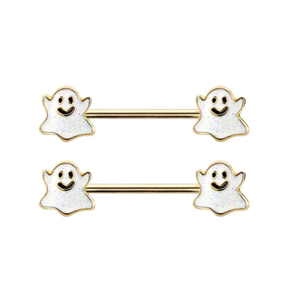 Surgical Steel Nipple Barbell 14G 14mm with Spooky Ghost Ends - Pair - photo 5