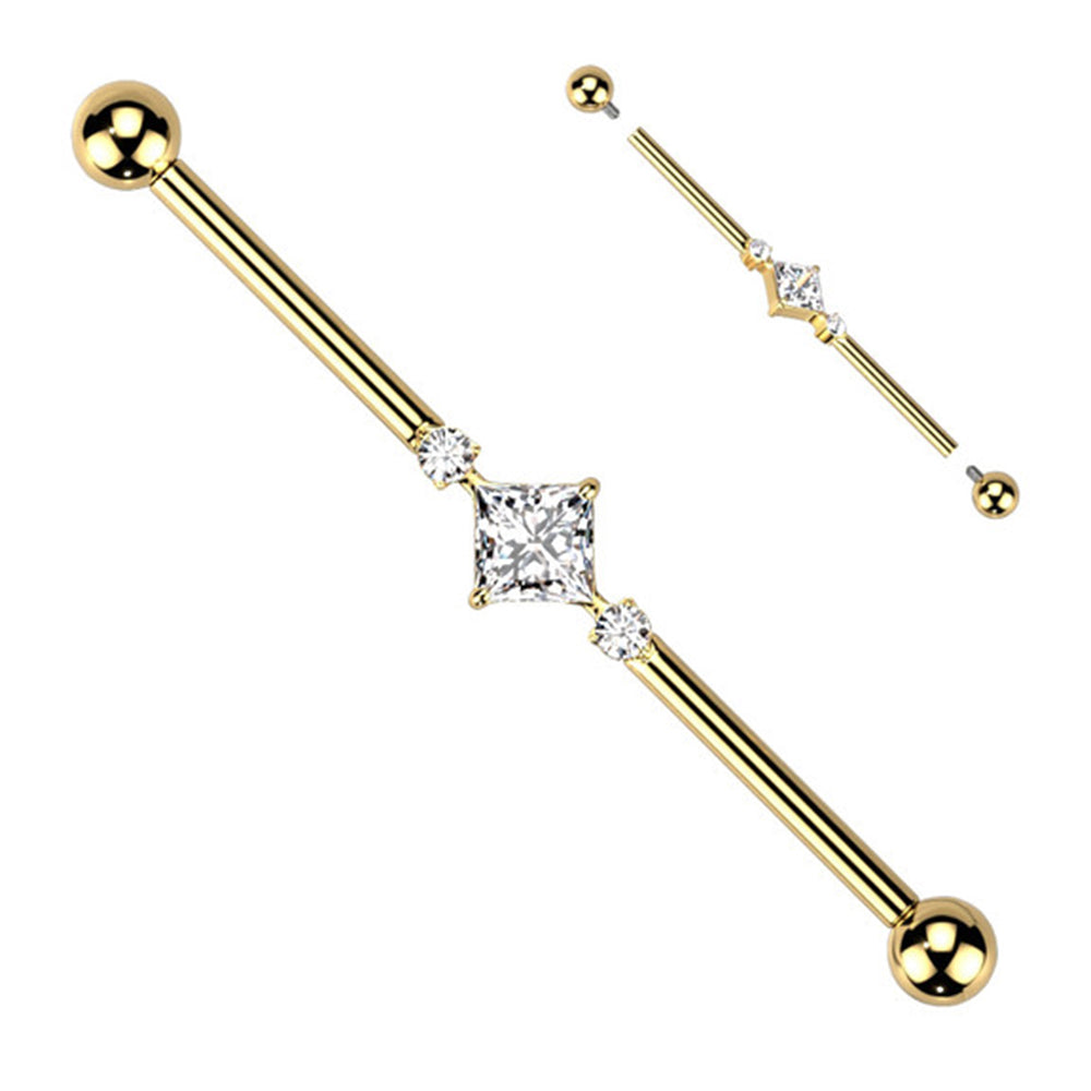 Titanium 14 Gauge Square CZ Industrial Barbell