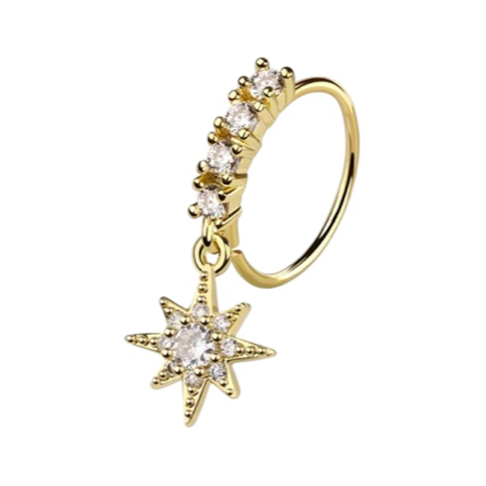 Surgical steel nose hoop with starburst CZ dangle
