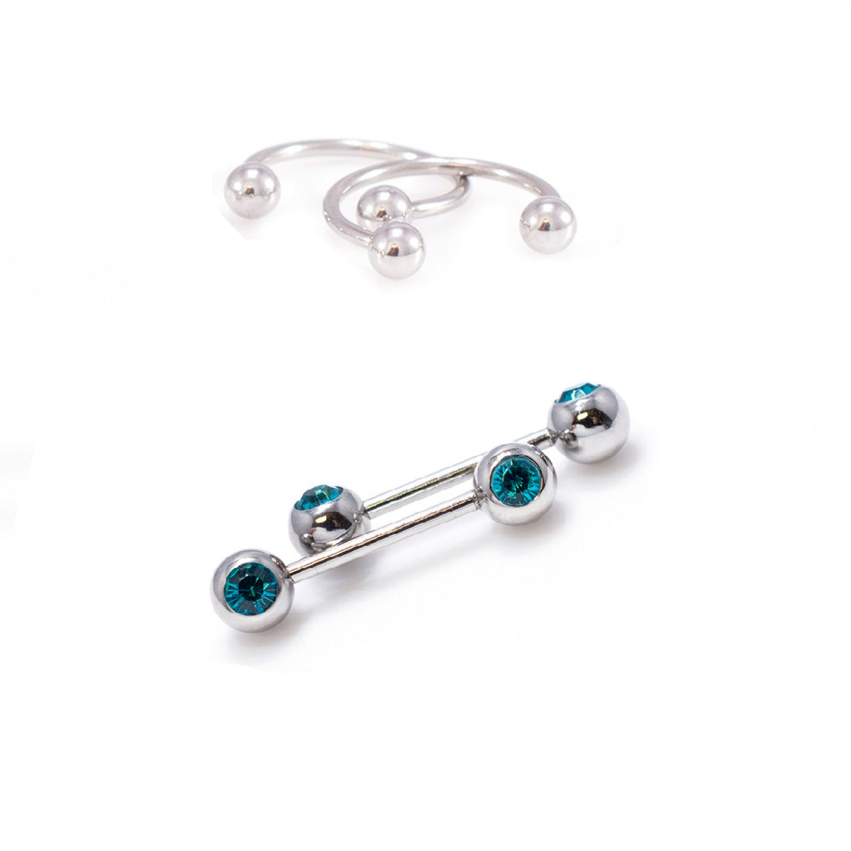 Surgical Steel 16 Gauge Horseshoe & Straight Barbell Aqua CZ Set