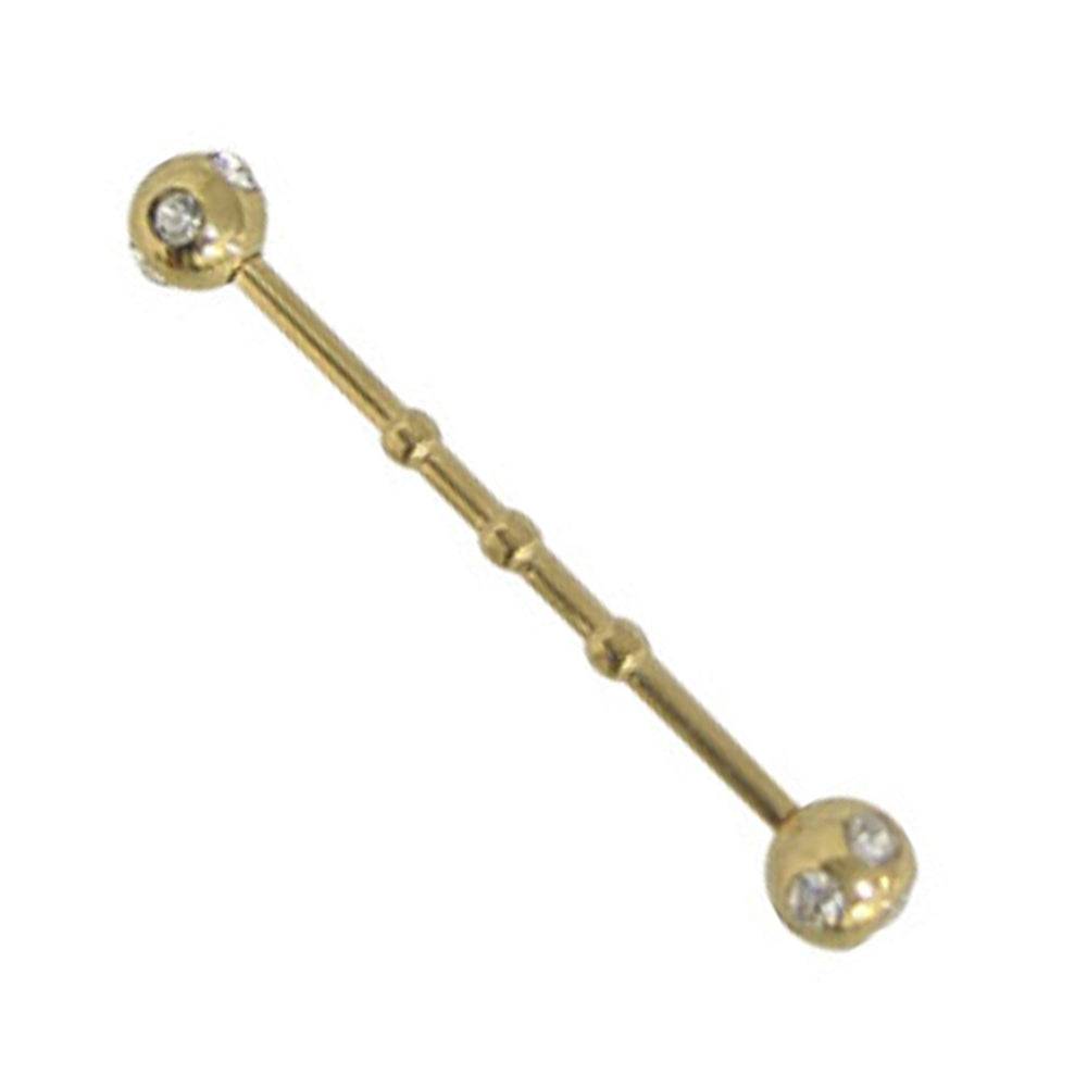 Surgical Steel 14 Gauge Industrial Barbell Disco CZ Triple Beaded