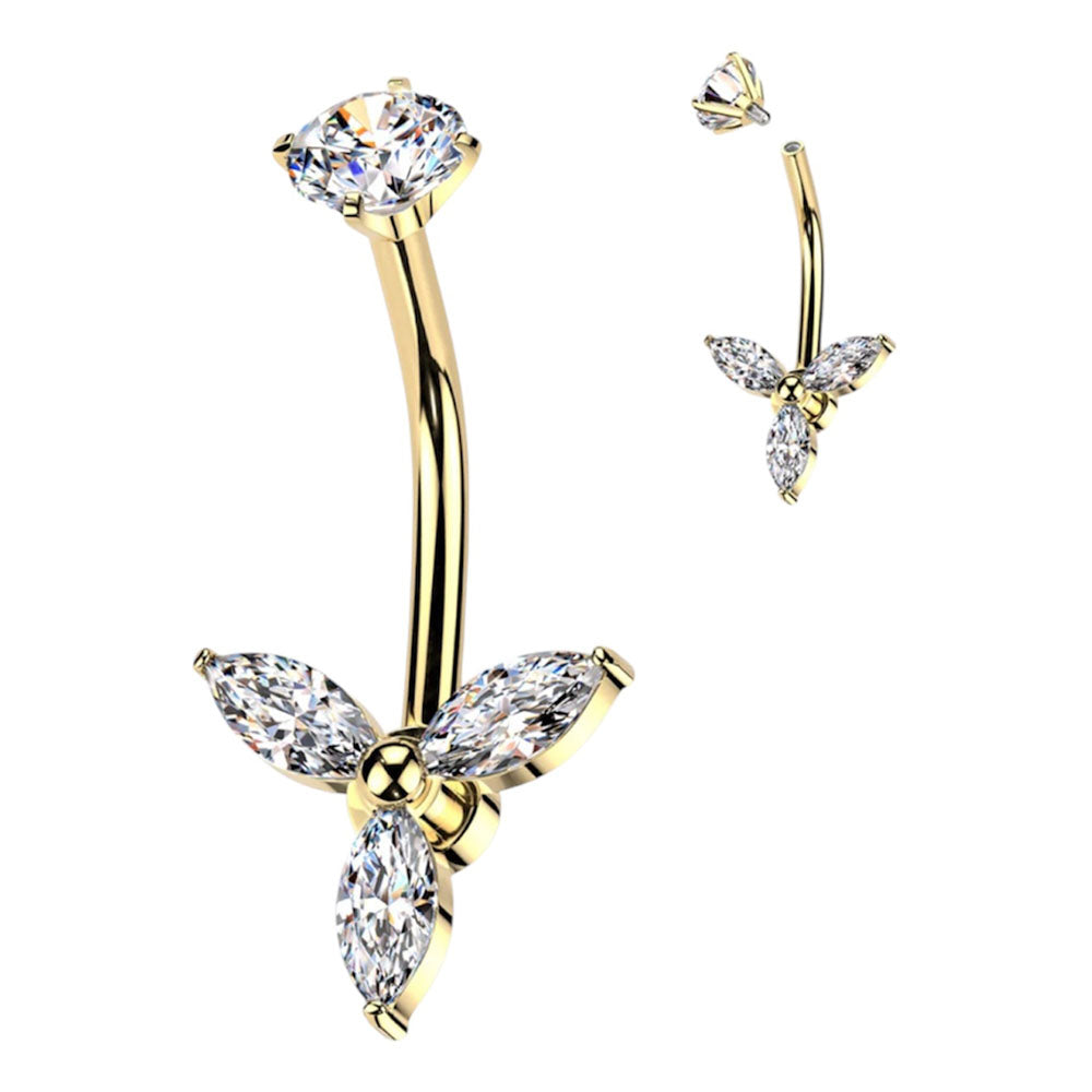 Surgical Steel 14 Gauge Triple Marquise CZ Belly Button Ring 10mm