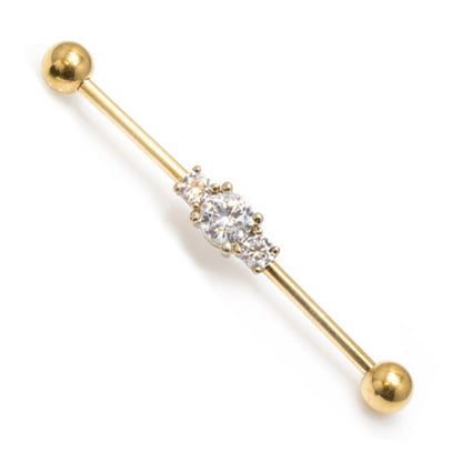 Surgical Steel 14 Gauge Industrial Barbell with Triple Clear CZ - photo 6
