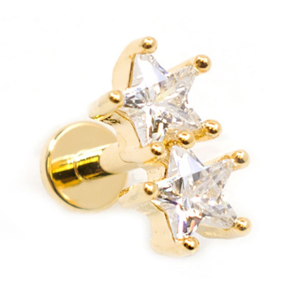 Surgical Steel 16 Gauge Labret Stud with Twin Star CZ - photo 4