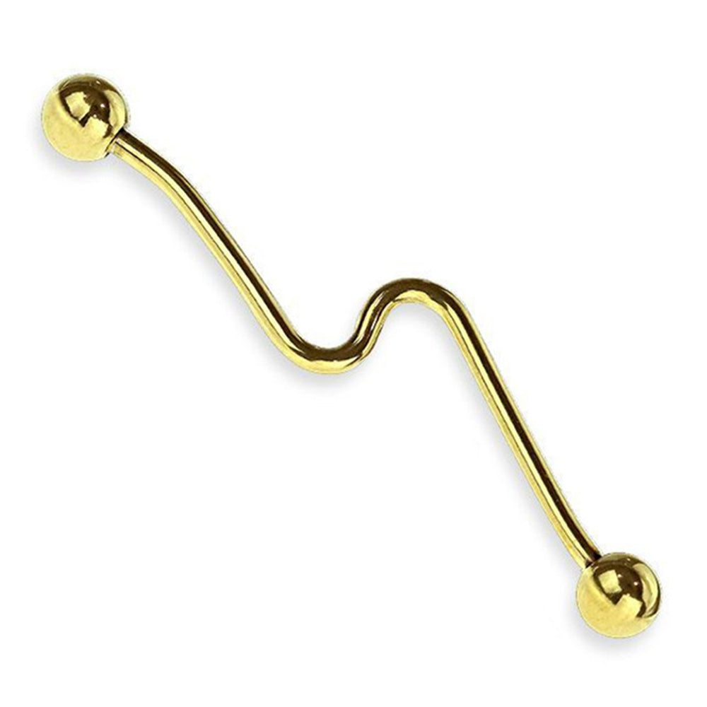 Surgical Steel 14 Gauge Industrial Barbell with Waved Design - photo 2