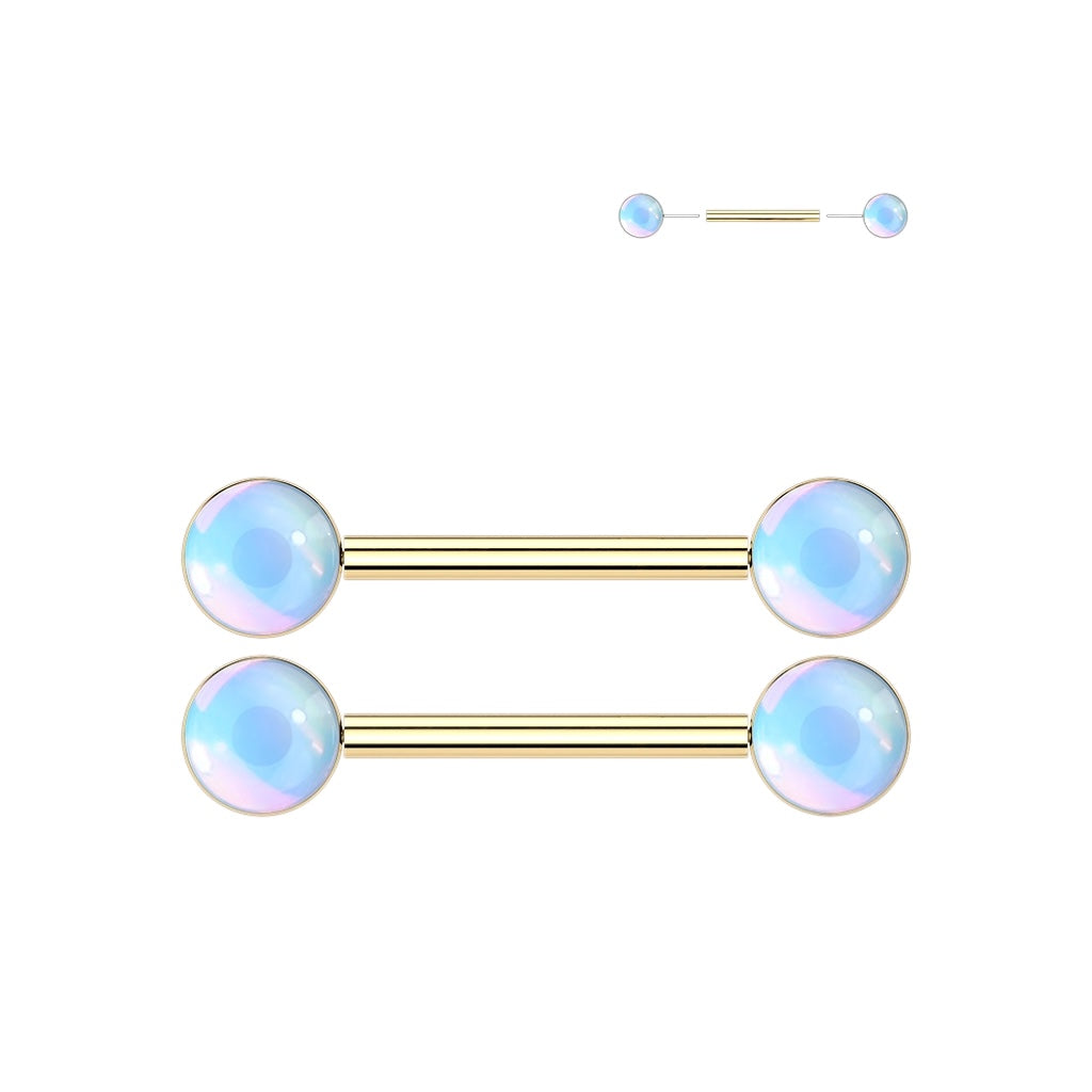 Surgical Steel Push-In Nipple Barbell 14G 14mm Iridescent Ball - Pair - photo 7