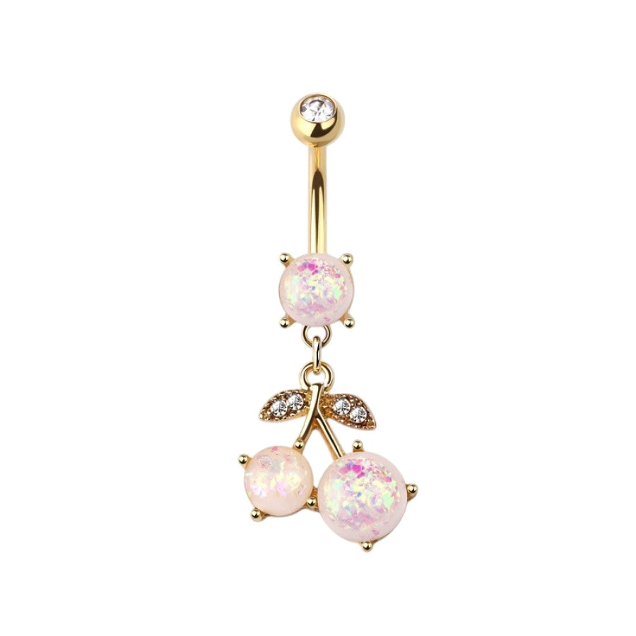 Surgical Steel 14 Gauge Dangle Belly Ring with Cherry Opal - photo 4