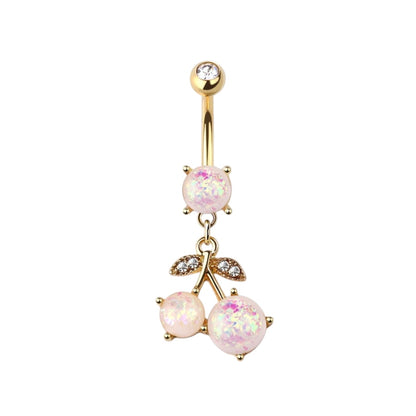 Surgical Steel 14 Gauge Dangle Belly Ring with Cherry Opal - photo 4