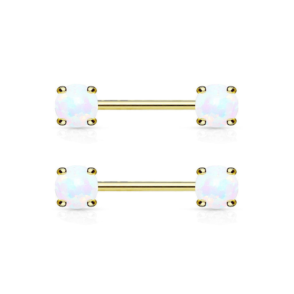 Surgical Steel 14 Gauge Opal Nipple Barbell - Pair
