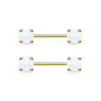 Surgical Steel 14 Gauge Opal Nipple Barbell - Pair